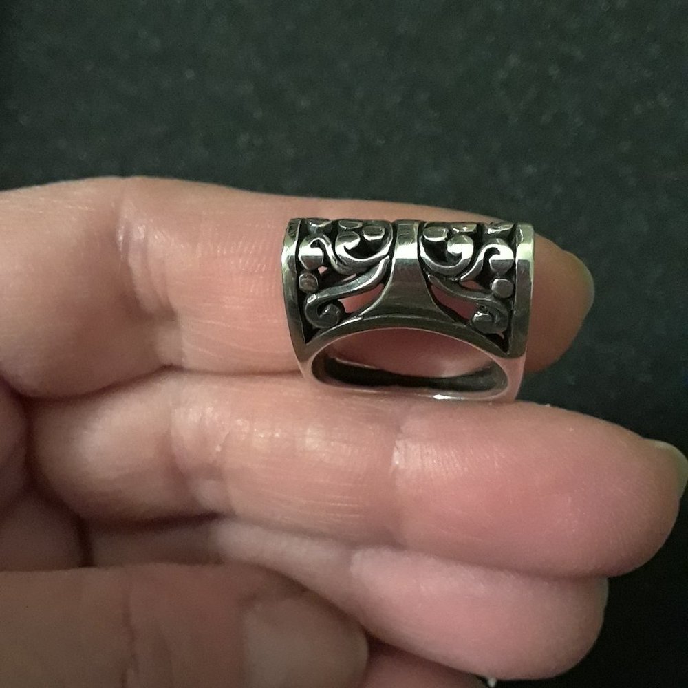 Solid 925 Sterling Silver Scroll Bar Ring - Size 7 - image 2